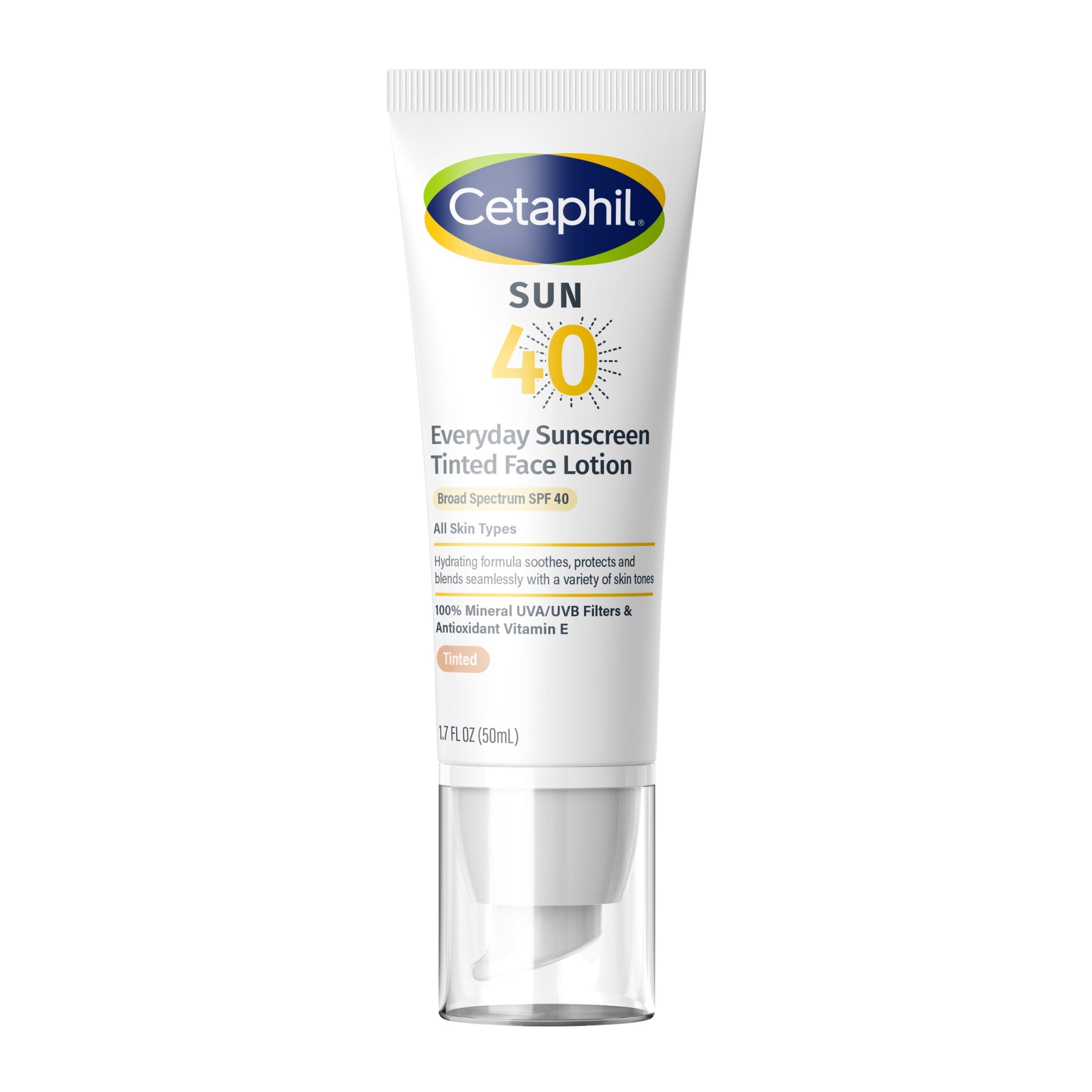 Cetaphil Sunscreen Tinted 100% Mineral Broad-Spectrum Face Lotion SPF 40, Titanium Dioxide and Zinc Oxide, Travel Size, 1.7 fl oz