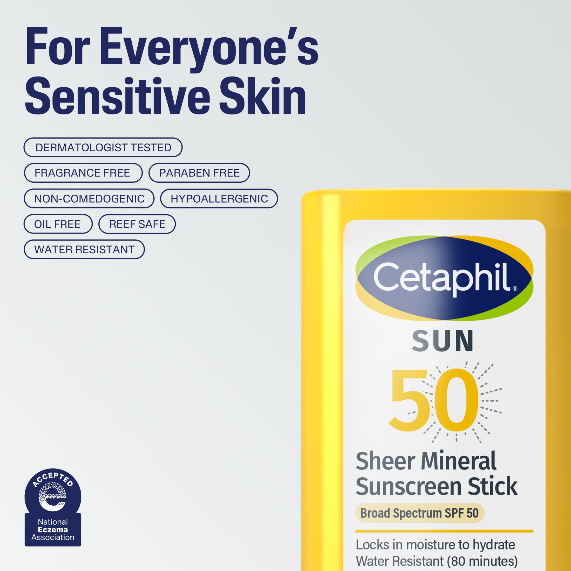 Cetaphil Sheer Mineral Face Sunscreen Stick, SPF 50, Travel Size, 0.5 oz