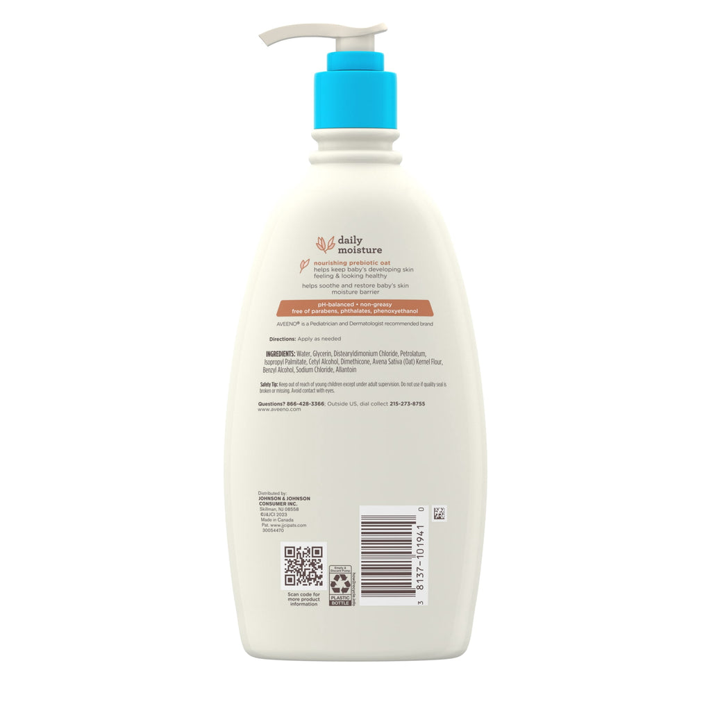 (3 pack) Aveeno Baby Daily Moisture Body Lotion, Sensitive Skin, Prebiotic Oatmeal, 18 fl. oz