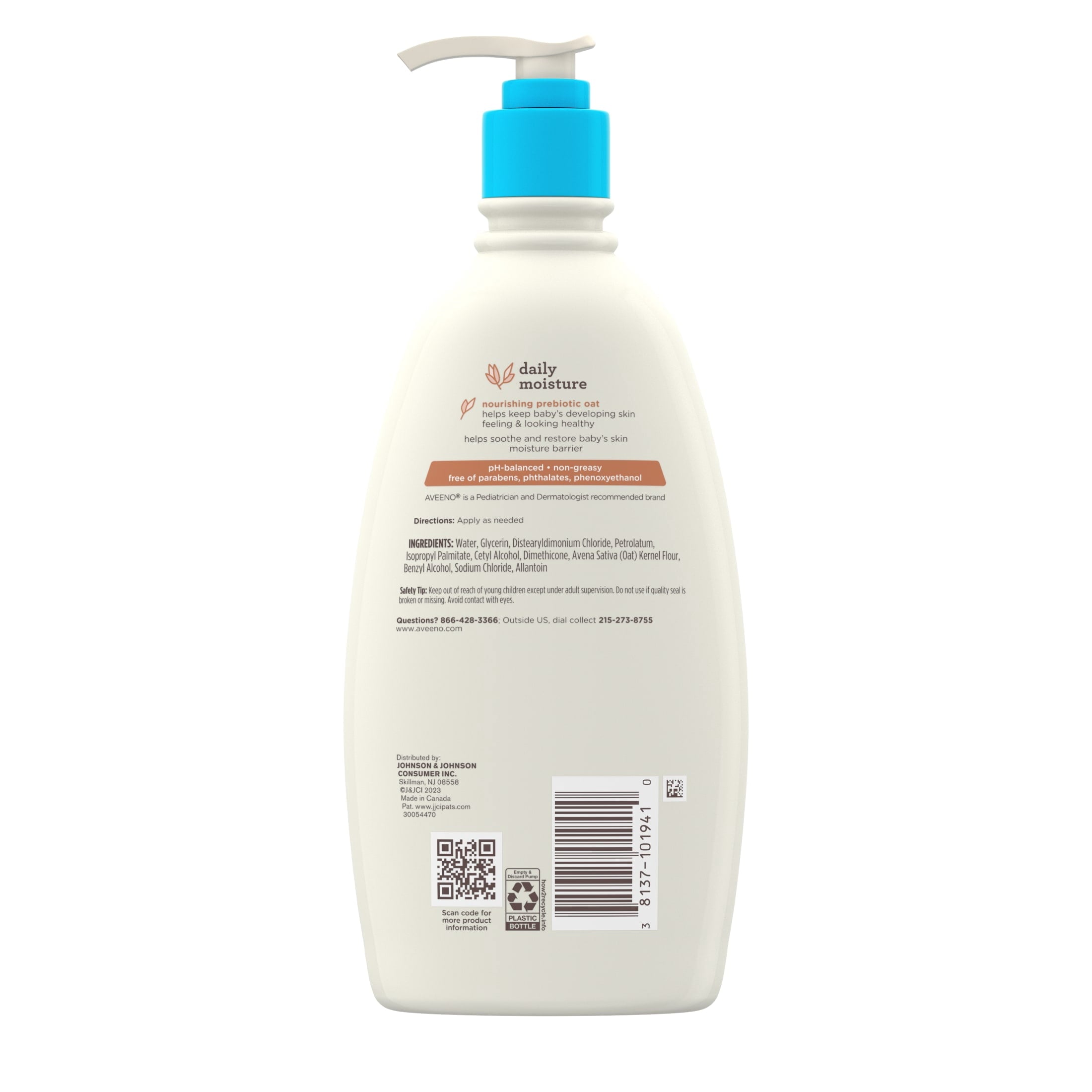 (3 pack) Aveeno Baby Daily Moisture Body Lotion, Sensitive Skin, Prebiotic Oatmeal, 18 fl. oz