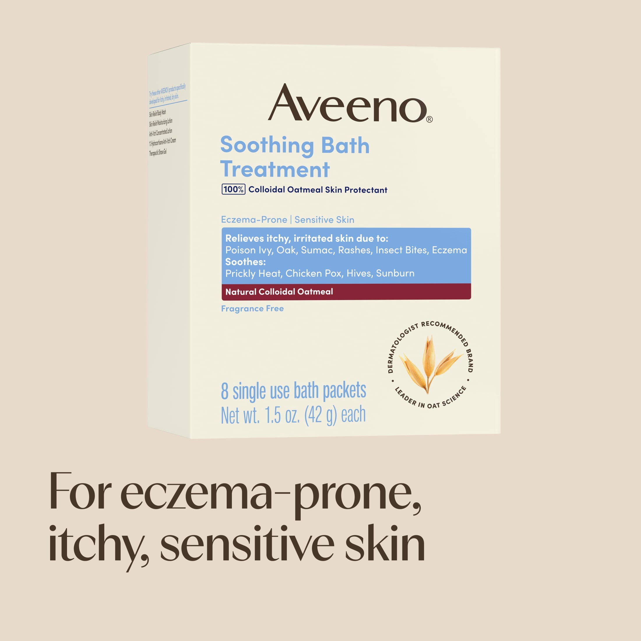 Aveeno Soothing Bath Eczema Treatment, Fragrance Free, 8 Packets