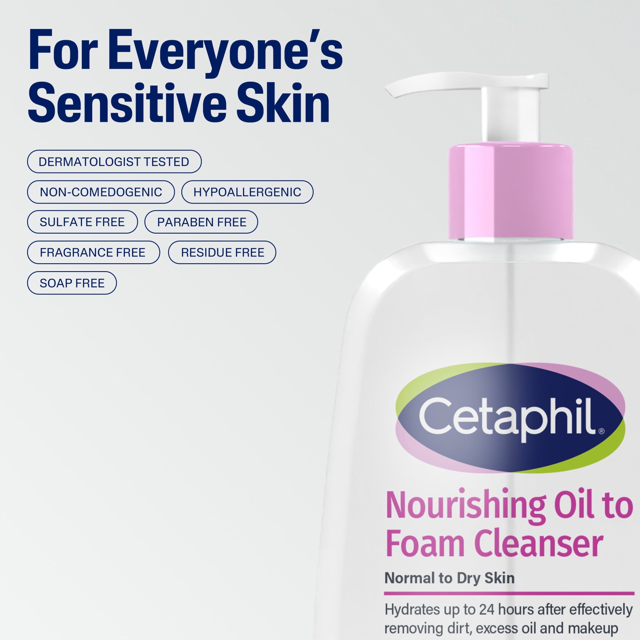 Cetaphil Nourishing Oil to Foam Facial Cleanser, Daily Face Wash for Normal to Dry Skin, 16 fl oz