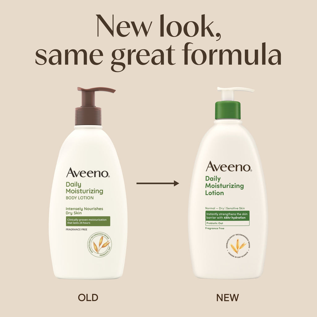 Aveeno Daily Moisturizing Body Lotion and Facial Moisturizer for Face, Body and Dry Skin, 18 fl oz