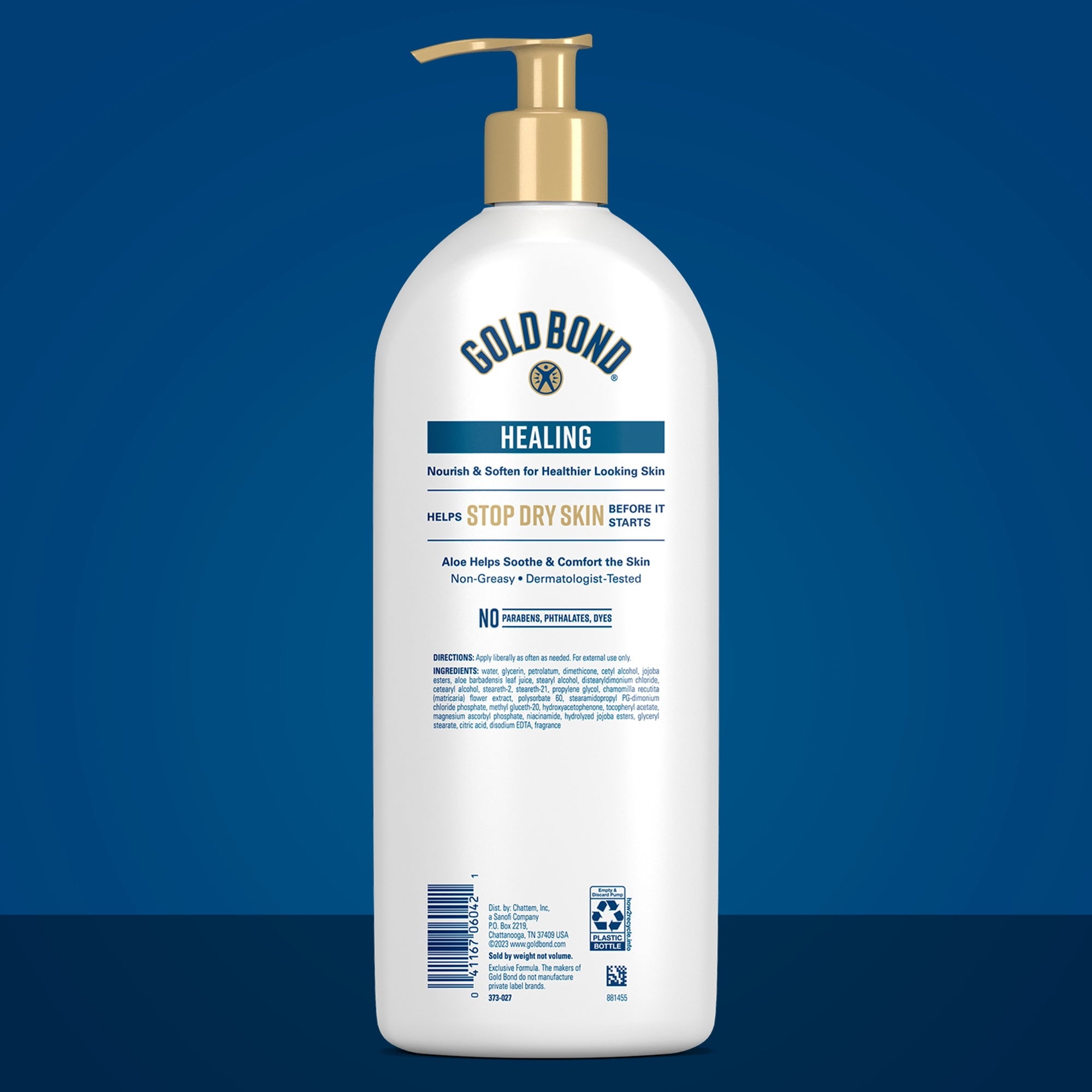 Gold Bond Healing Hydrating Body Lotion with Aloe, Moisturizer for Dry to Extra Dry Skin, 24-HR Hydration to Soothe & Comfort, Non-Greasy, Dermatologist-Tested, Light Scent, 24 Oz Family Size Pump