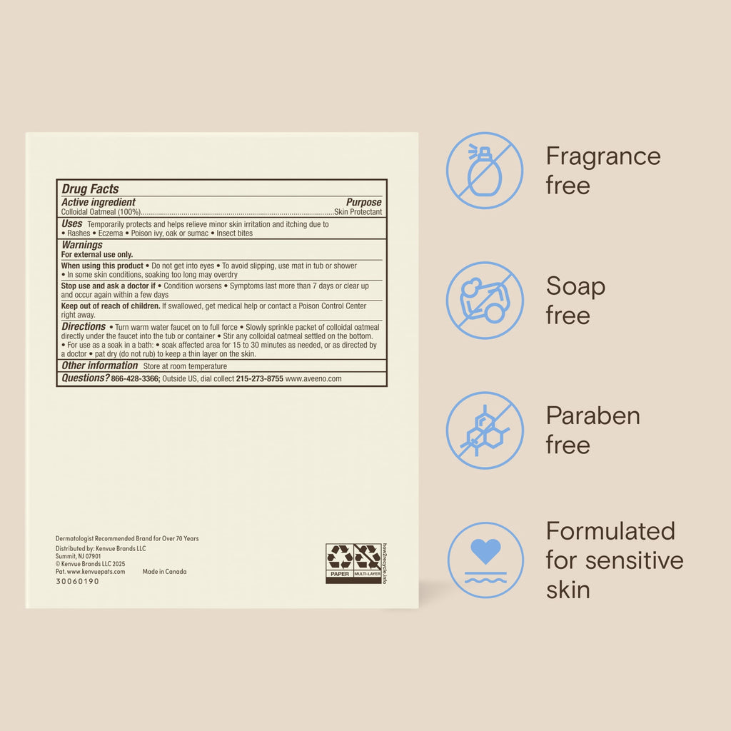 Aveeno Soothing Bath Eczema Treatment, Fragrance Free, 8 Packets