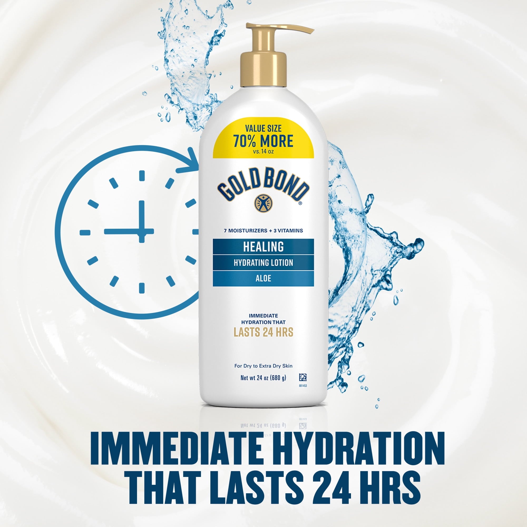 Gold Bond Healing Hydrating Body Lotion with Aloe, Moisturizer for Dry to Extra Dry Skin, 24-HR Hydration to Soothe & Comfort, Non-Greasy, Dermatologist-Tested, Light Scent, 24 Oz Family Size Pump