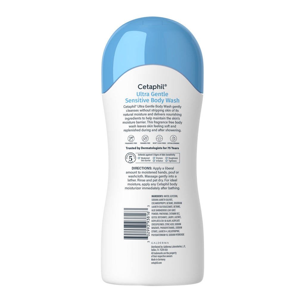 Cetaphil Ultra Gentle Body Wash, For Dry to Normal, Sensitive Skin, Fragrance Free, 16.9 fl oz